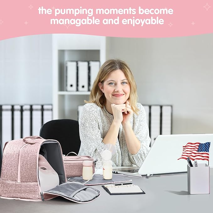 Derbiedersinn Breast Pump Bag, Compatible with Spectra Pumps, Insulated Carrying Case with Cooler for Milk Storage, Travel, Work, Daycare，Pink