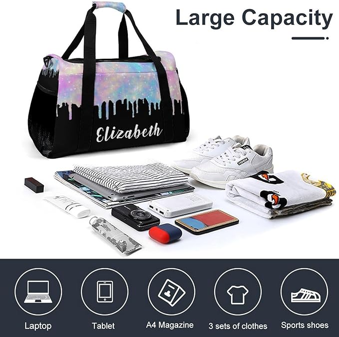 Personalized Colorful Glitter Sequin Print Starry Duffle Bag with Name for Women Man Tote Bag Custom Travel Perform Training Bag Gym Bags