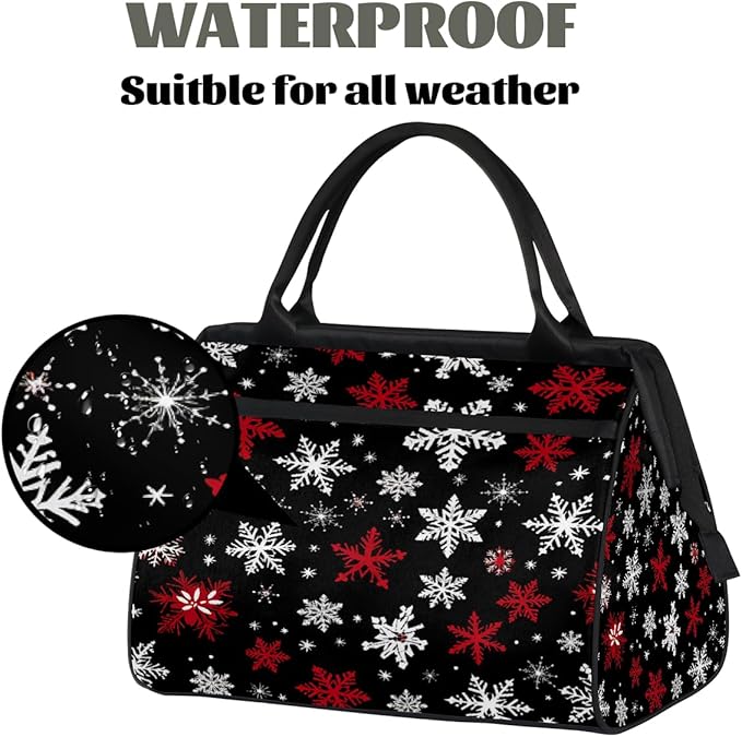 Winter Snowflake Pattern Xmas Overnight Weekender Bags for Women Men, Waterproof Travel Carry On Duffel Bag, Lightweight Sports Gym Bag for Fitness, Workout, Travel