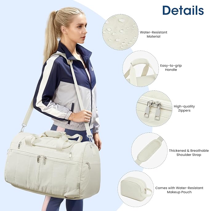 G4Free 45L Travel Duffle Bag for Women Men 3 in 1 Duffel Bags with Shoes Compartment Gym Backpack for Weekender Overnight, Beige