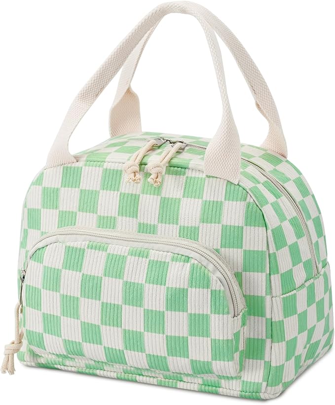 Lunch Bag Women Lunch Box for Women Adult Cute Insulated Lunch Bag Small Cooler Lunch Tote Bags for Work Picnic School (Beige-Light Green Plaid)