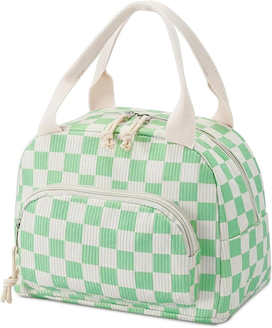 Lunch Bag Women Lunch Box for Women Adult Cute Insulated Lunch Bag Small Cooler Lunch Tote Bags for Work Picnic School (Beige-Light Green Plaid)