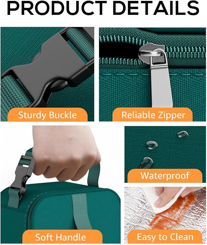 HowFly Small Lunch Box for Men- Small Insulated Snack Bag for Kid - Mini Cooler Bag Resuable Freezable Lunch Bags Thermal Lunchbox for Women Kids Work - Malachite Green