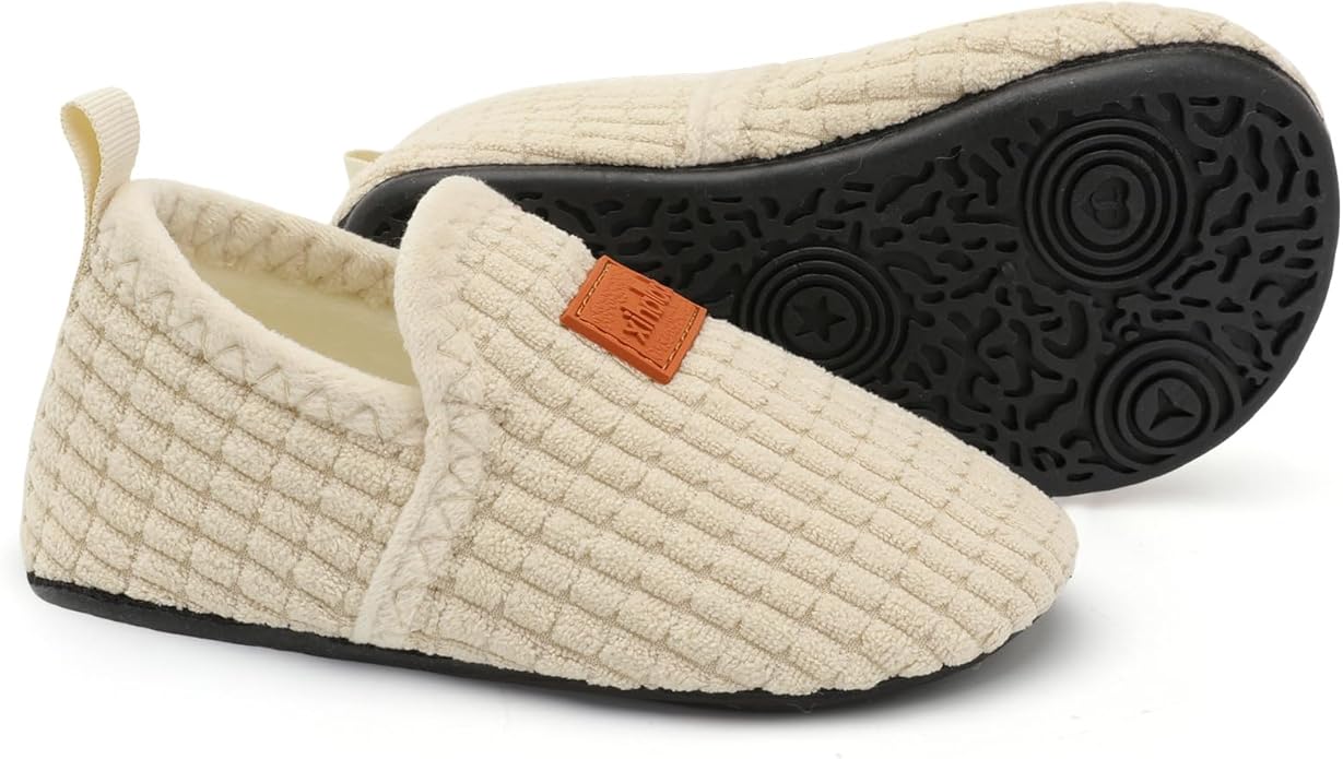 XIHALOOK Toddler Boys Girls House Slippers with Microfleece Lining Cozy Household Shoes Non-slip for Kids