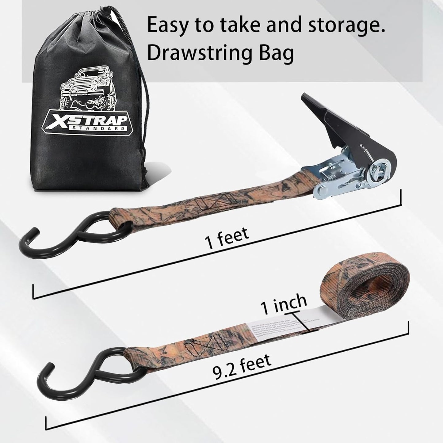 XSTRAP STANDARD Ratchet Tie Down Straps - 8PK - 1'' x 10 ft - 900 LB Break Strength Cargo Straps for Moving Appliances, Lawn Equipment, Motorcycle (Camouflage2)