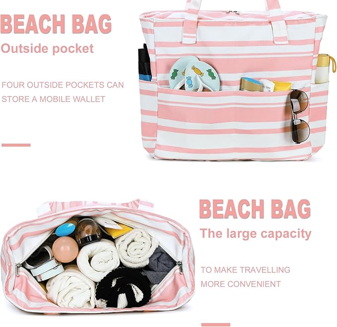 LEDAOU Beach Bag Waterproof Sandproof Women Beach Tote Pool Bag with Zipper for Swim Gym Grocery Travel with Wet Pocket | Sandproof, with Zipper, for Gym, Grocery, Travel, with Wet Pocket