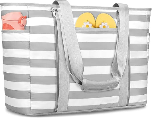 Extra Large Beach Bags for Women, Waterproof Sandproof Beach Tote Bag Foldable Swim Pool Bag with Zipper and Wet Pocket