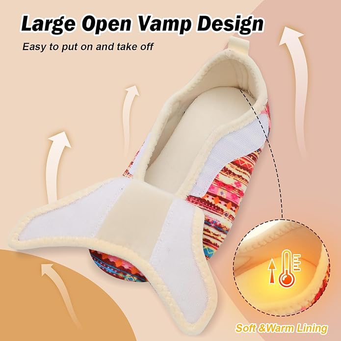 BARERUN Slippers for Women Men Wide House Diabetic Shoes for Women Men Warm Arthritis Edema Swollen Neuropathy Socks Slip on Adjustable Fuzzy Comfy Soft Womens Mens Bedroom Sliipers