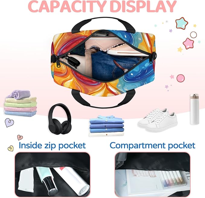 Color Water Drop Travel Duffle Bag for Women Men, Overnight Weekender Bag, Carry on Tote for Sport Gym