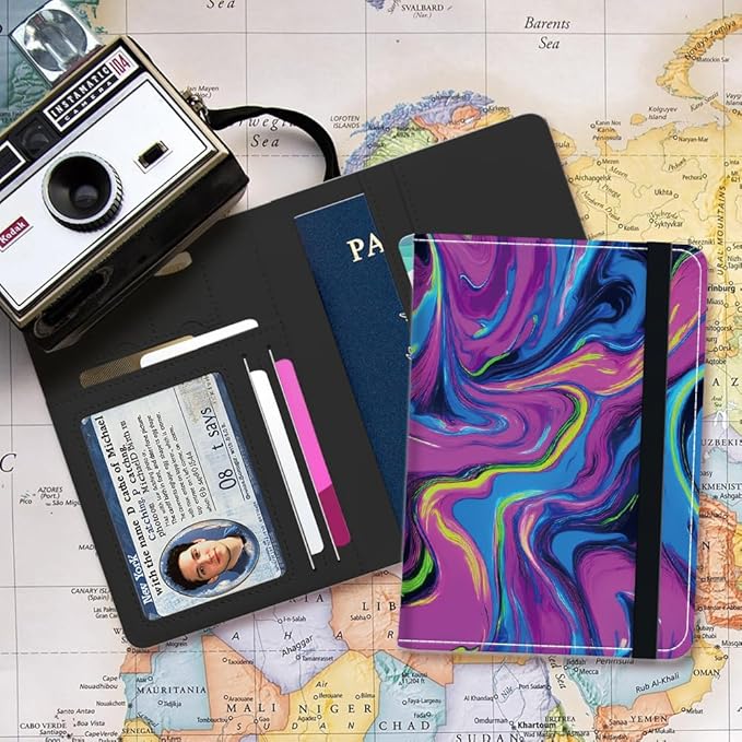 PU Leather Passport Holder Cover 5.9×4.3 Inch with Credit Card Slot and Boarding Pass Slot Combo Blocking Passport Holder Wallet Cover Case for Travel Boarding Essentials (Neon)