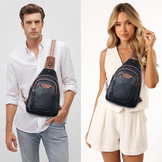 10L Crossbody Sling Bag for Women Men Anti Theft Cross Body Fanny Pack Belt Bag Purse Gifts for Women Faux Leather, Black Brown