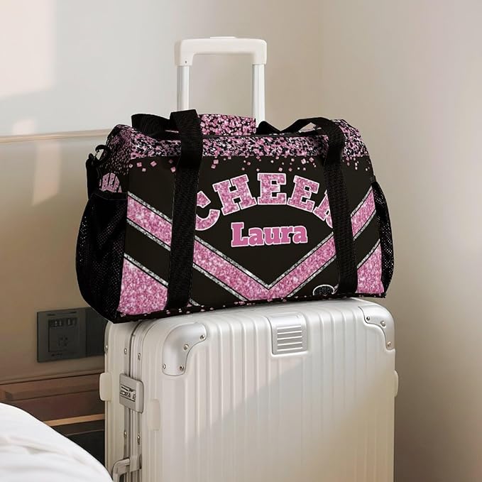 Personalized Cheer Bag Gifts for Girls Sport Cheerleading Gym Travel Duffel Bag Overnight Weekender Bags with Name (Pink)