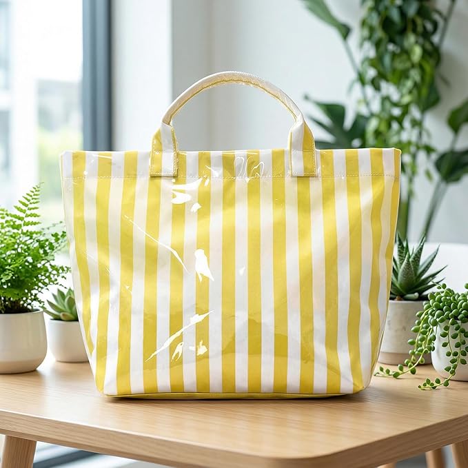 JQWYGB Striped PVC Tote Bag Large Glossy Striped Handbags Waterproof Top Handle Bag Plastic Tote Handbag Beach Travel Work