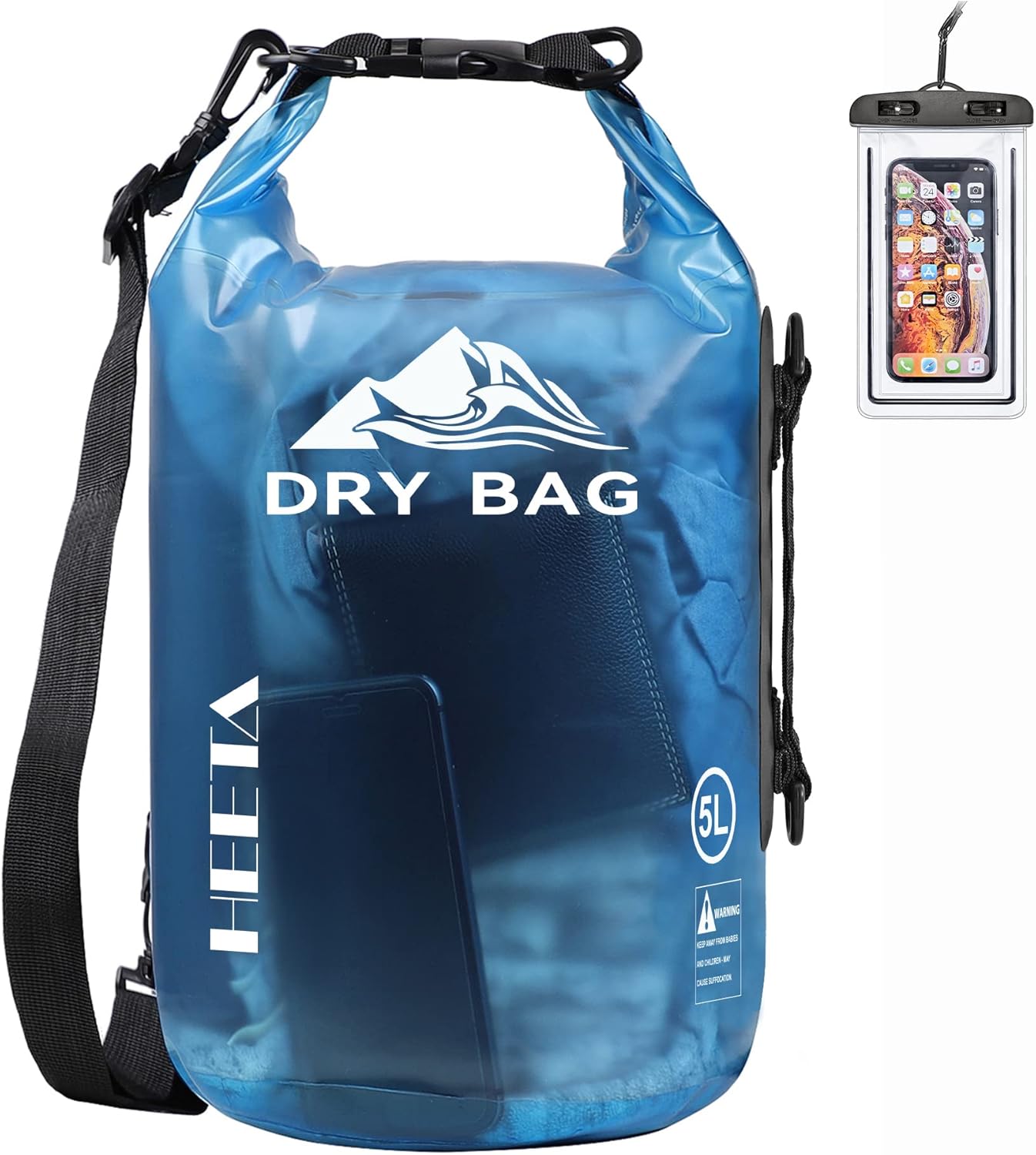 HEETA Dry Bag Waterproof for Women Men, 5L/10L/20L/30L/40L Roll Top Lightweight Dry Storage Bag Backpack with Phone Case for Travel Swimming Boating Kayaking Paddle Board Camping Beach Accessories