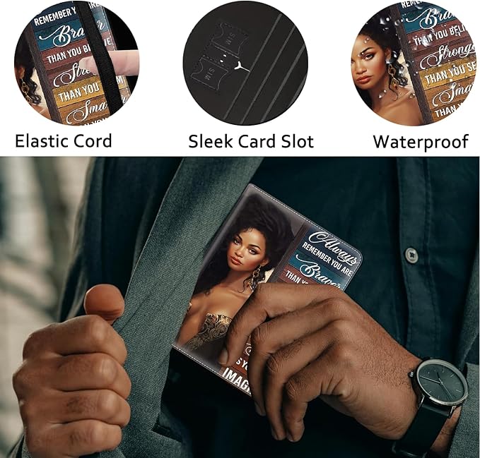 Passport Holder Women Wallet with Luggage Tag, Leather Passport Cover with RFID Blocking, Travel Accessories Multi Card Slot Passport Case for Men，African Girls Inspirational Quotes