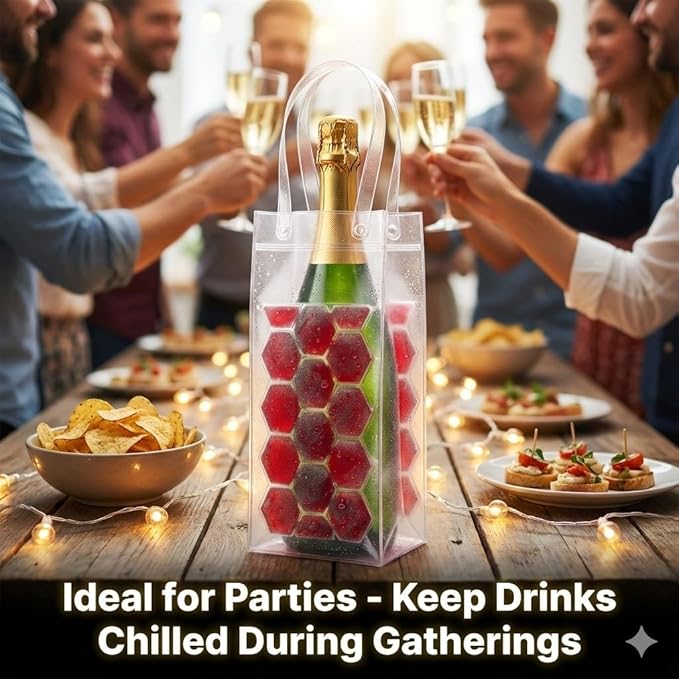 Portable Wine Chiller Bag - Collapsible Clear PVC Ice Bucket for Champagne & Beer - Reusable Wine Cooler Sleeve with Handle - Leakproof Carrier Tote for Picnics, BBQ, BYOB & Outdoor Parties (red)