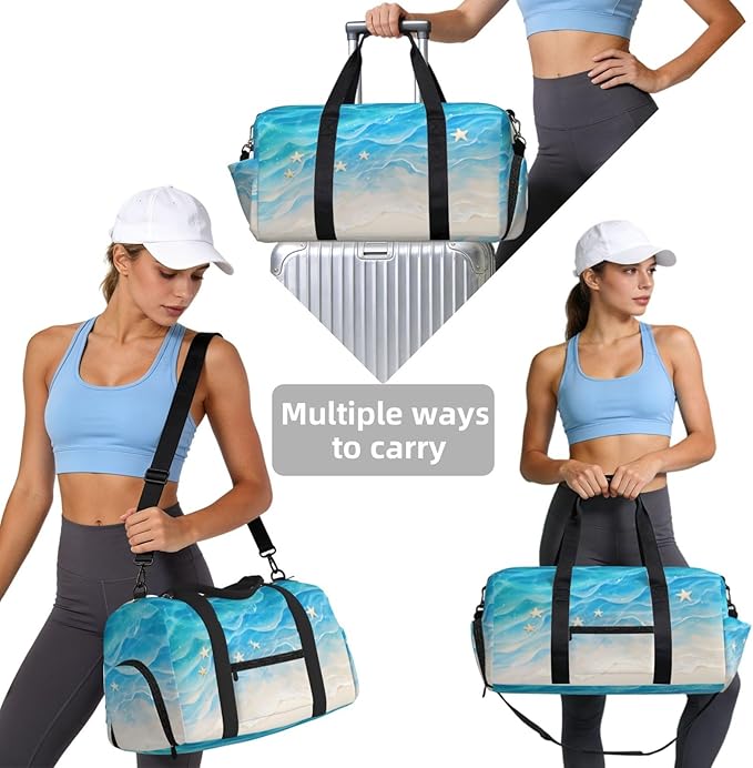 Beach Sand Starfish Women'S Gym Duffle Bag With Shoes Compartment, Ideal For Travel, Gym, Sports, Duffel, Weekender