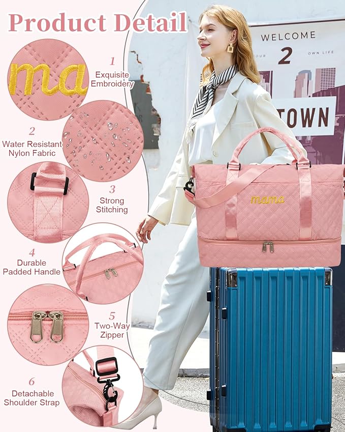 Mama Baby Pregnancy Hospital Bag Essentials for Women Labor Delivery Diaper Organizer with Shoe Compartment,2 Waterproof Toiletry Pouch Travel Duffle Bag for Mommy Weekender Overnight Gym Gifts,Pink