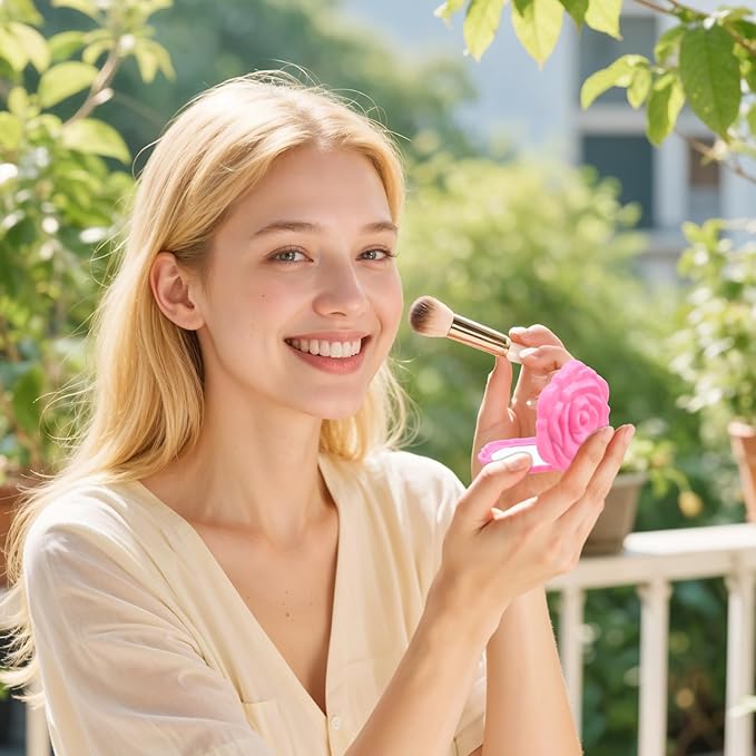 30 Pcs Pink Compact Mirror Bulk Plastic Portable Foldable Rose Flower Shaped Makeup Mirror Handheld Pocket for Women Girls Bridesmaids Travel Wedding Tea Party