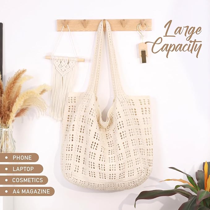 hatisan Crochet Bags for Women - Summer Beach Tote, Aesthetic Hippie Knit Bag