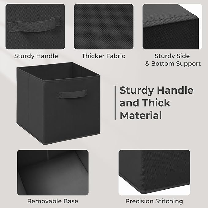 11 Inch Fabric Storage Cubes, Sturdy Foldable Storage Bins, Heavy Duty Cube Organizer for Clothes, Blankets, Shelves, Closets, Bedroom, Living Room, Black, 12 Pack