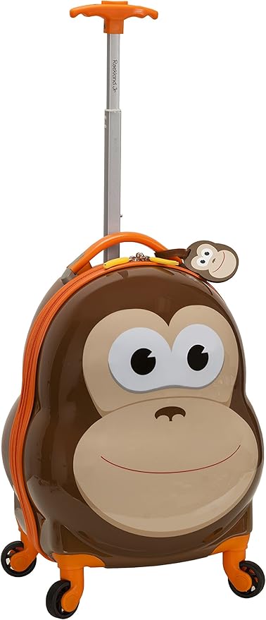 Rockland Jr. Kids' My First Hardside Spinner Luggage, Telescoping Handles, Light and Dark Brown, Black and White, Carry-On 19-Inch