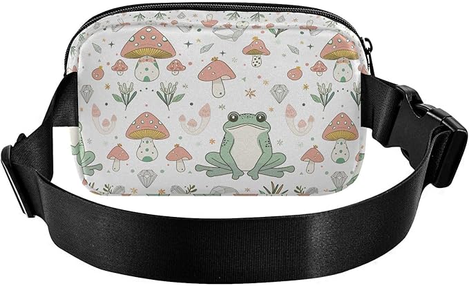 Kawaii Frog Mushrooms Fanny Pack for Women Men Water Resistant Fashion Waist Packs with Adjustable Strap Belt Bag for Travel Workout Jogging Hiking 21219498