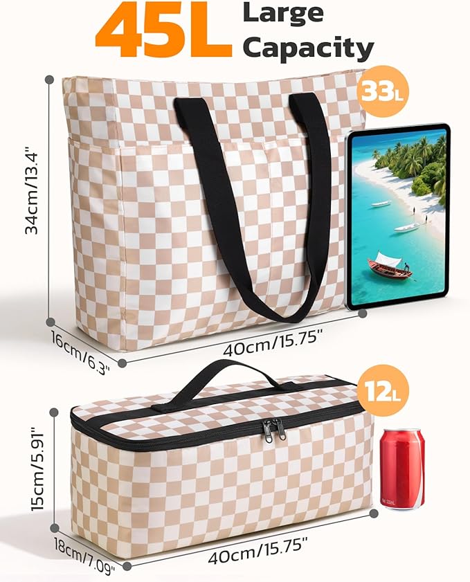 Beach Bag with Cooler, Extra Large Insulated Beach Tote for Women, Waterproof Sandproof Pool Picnic Travel Bag