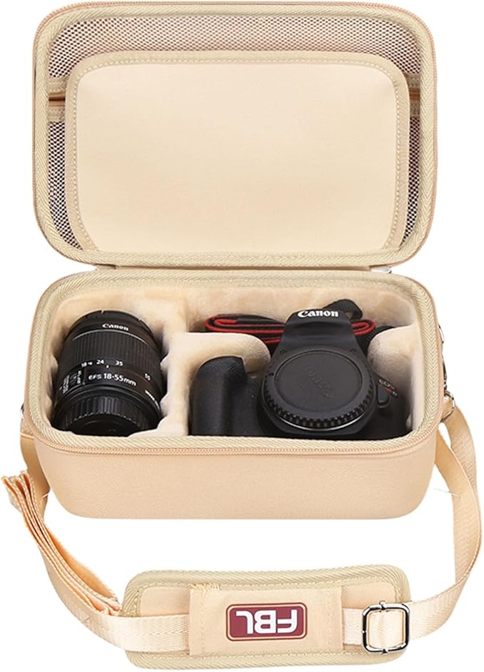 FBLFOBELI EVA Travel Storage Case for Canon EOS Rebel T7 / T8i / T5 / R50 / R100 DSLR Camera with 18-55mm Lens, Camera Protective Waterproof Carrying Bag (Case Only) (Khaki)