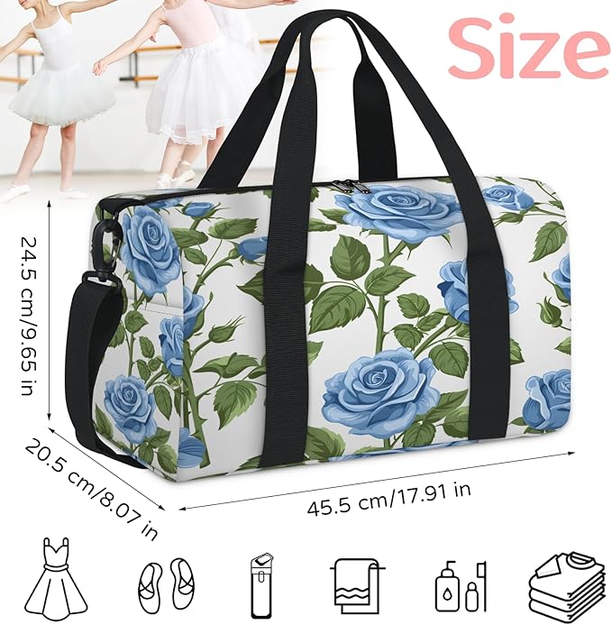 Blue Roses Travel Duffle Bag for Women Men, Overnight Weekender Bag, Carry on Tote for Sport Gym
