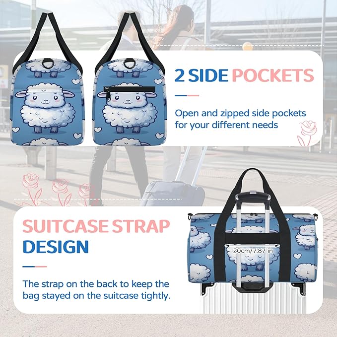 Sheep Travel Duffle Bag for Women Men, Overnight Weekender Bag, Carry on Tote for Sport Gym