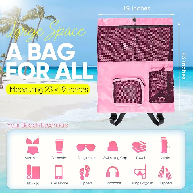 Swim Mesh Beach Bag, Waterproof Gym Bags for Women and Men, Large Pool Bag Swimming Gear Drawstring Backpack