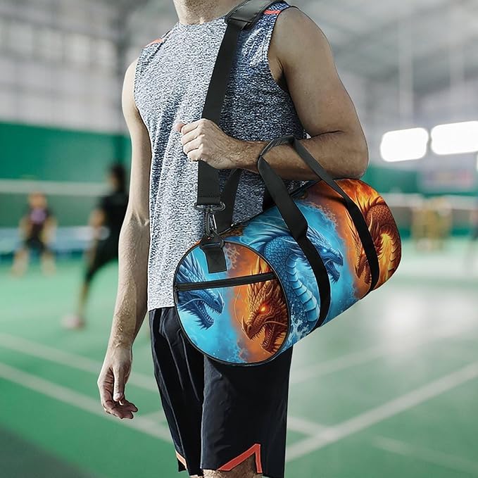 Basketball Football Weekender Bag Dance Sports Gymnastics Bag Lightweight Travel Sports Bags (Water Fire Dragon)