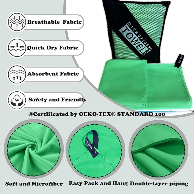 Reusable Quick Dry Beach Towels,Microfiber Travel Towel,Compressed Lightweight Bath Towel for Beach Hiking Gym Yoga Travel Sports Swimming Camping(Green, 24"*48")
