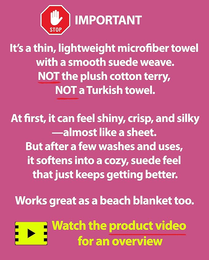 Microfiber Beach Towel Oversized 71X32" Thin, Lightweight, Quick Dry Towel, Sand Free, High Absorbent, Compact, Pool, Gym, Camping, Cruise, Picnic, Travel Towel, Beach Blanket, Carry Bag, Pink