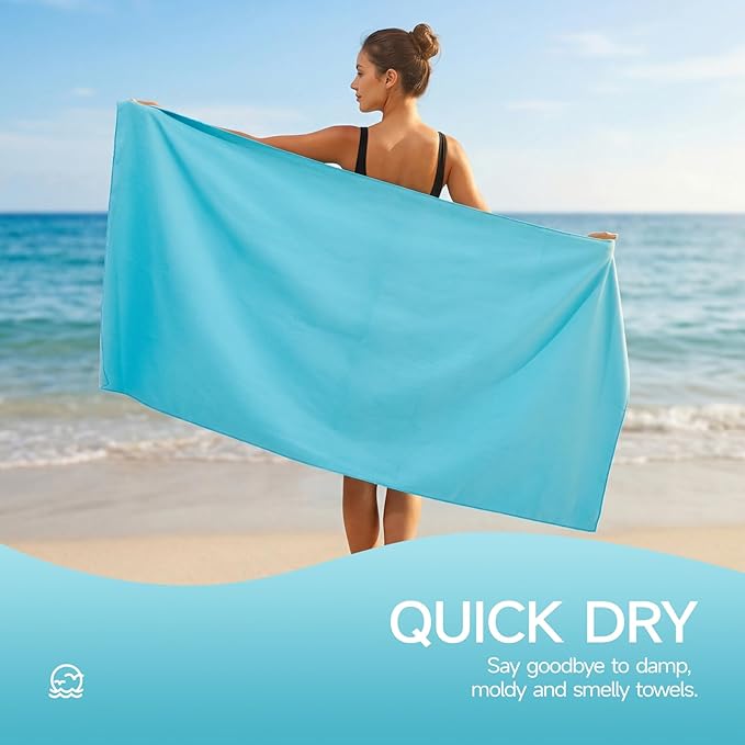 REDKISS 4 Pack Microfiber Beach Towels with Loop, 62x31 Inch Sand Free Quick Dry Camping Towels for Beach, Travel, Gym, Picnic-Multi Color