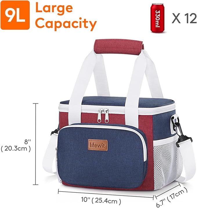 Lifewit Medium Lunch Bag Insulated Lunch Box Soft Cooler Cooling Tote for Adult Men Women, White and Red and Blue 12-Can (9L)