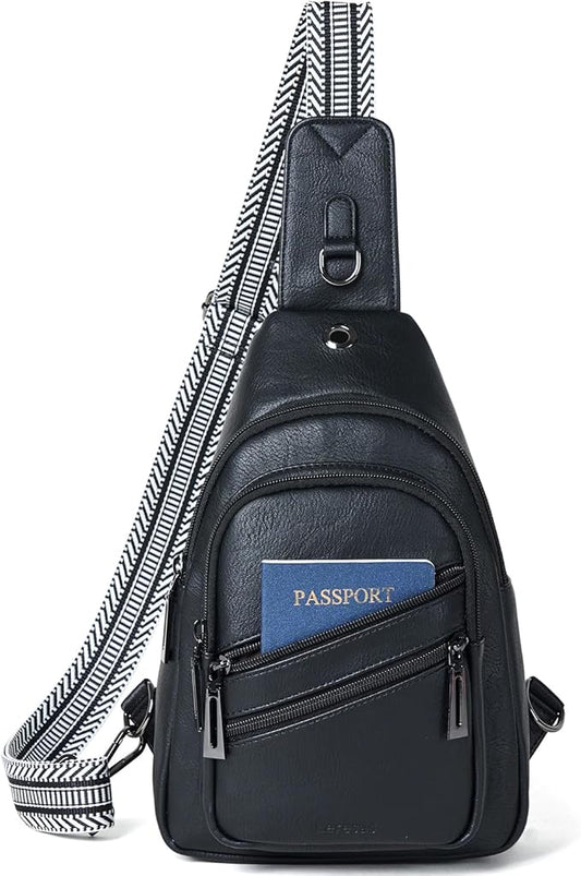 7L Crossboydy Sling Bag for Women Vegan Leather Crossbody Purse Fanny Pack Chest Bag for Travel,Black