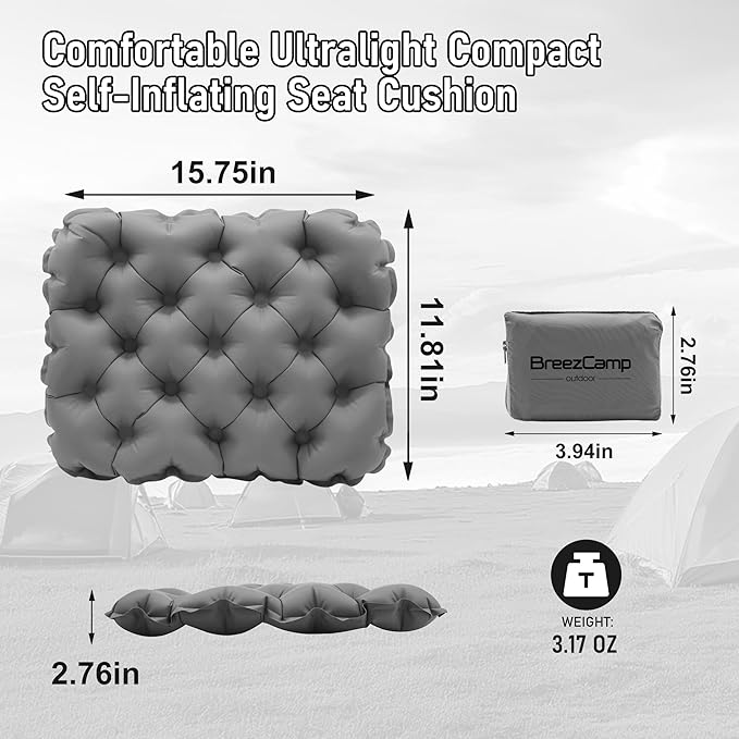 Inflatable Seat Cushion, Lightweight Stadium Seat Pad, Travel Air seat Cushion Anti-Slip for Airplane, Hiking, Climbing, Home and Camping,Gray