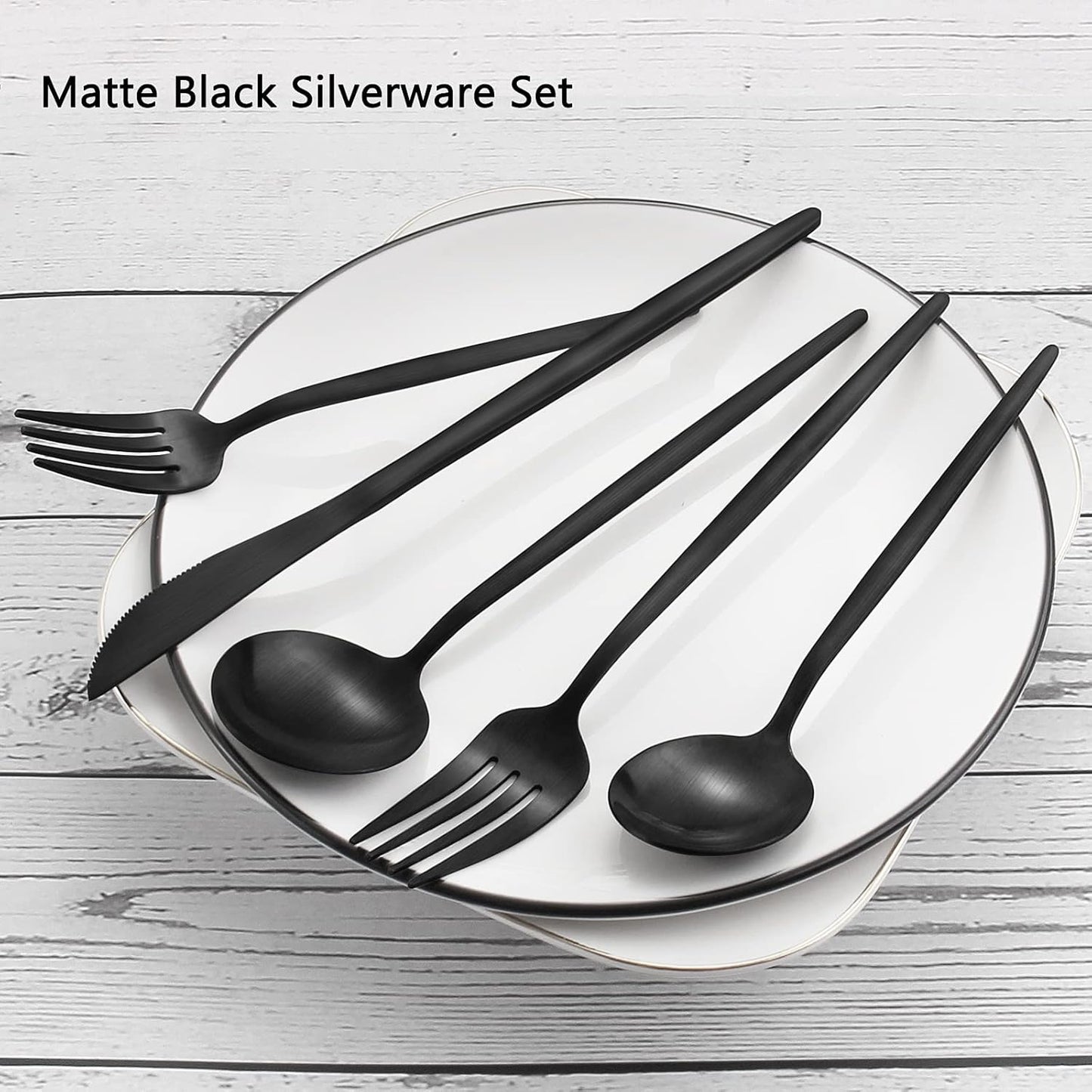 Matte Black Silverware Set, VANVRO 60-Piece Stainless Steel Flatware Set, Satin Finish tableware Cutlery Set, Service for 12, Home and Restaurant, Dishwasher Safe