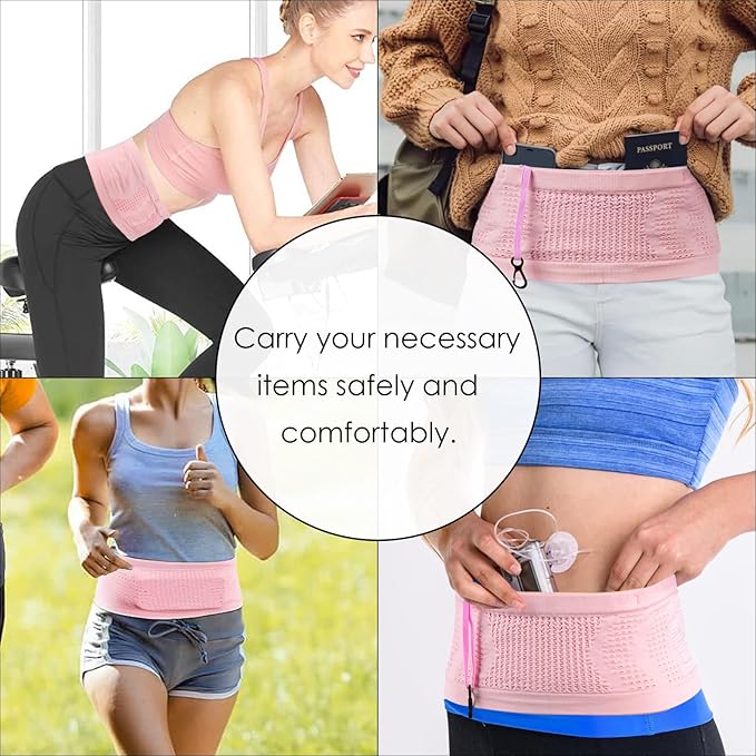 Slim Running Belt, No-Bounce Hidden Waist Pack with 360° Opening for Soft Flask, Cellphones, Keys or Gels, Pink, X-Large