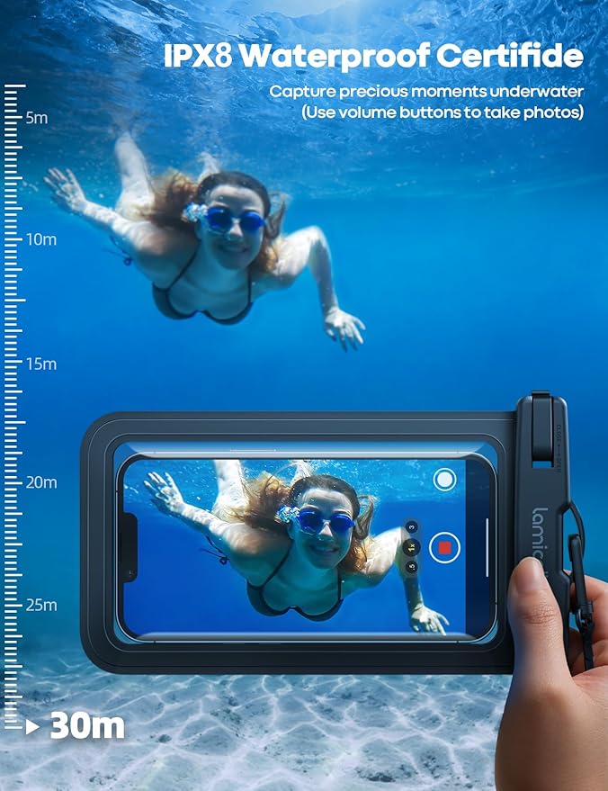Lamicall Waterproof Phone Pouch Case Bag for iPhone 17 16 15 14 13 12 11 Pro Max Plus XS, Gifts for All 4-7" Smartphone, Blue & Black