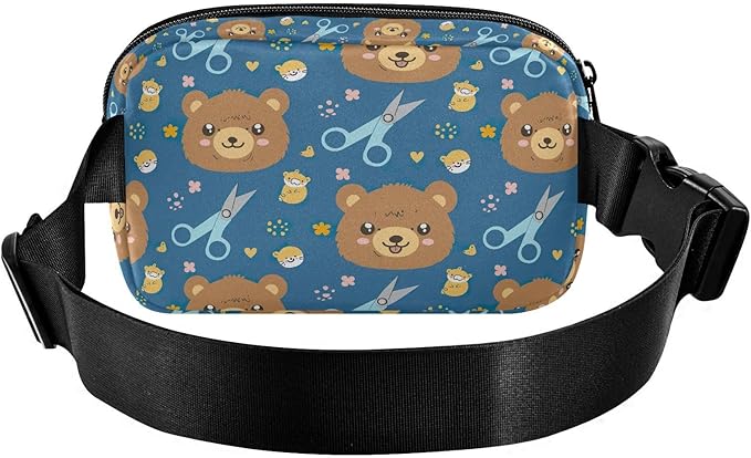 Kawaii Bear Scissors Fanny Pack for Women Men Water Resistant Fashion Waist Packs with Adjustable Strap Belt Bag for Travel Workout Jogging Hiking 21219453