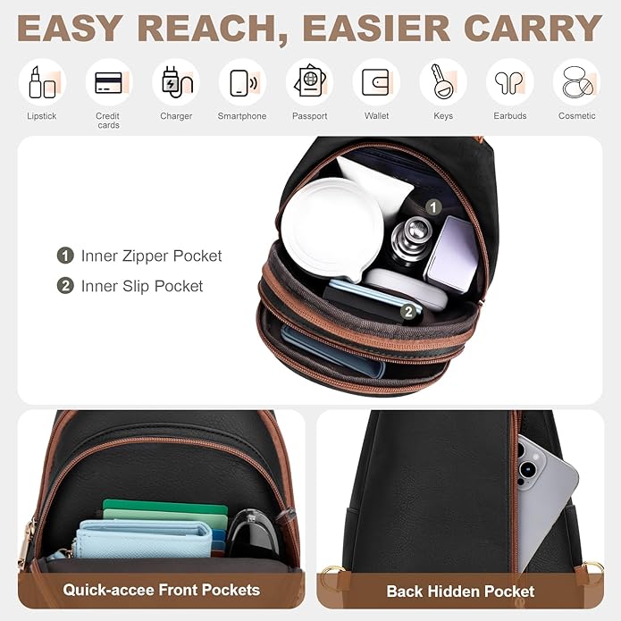 Anti Theft Sling Bag for Women, RFID Crossbody Purses Convertible Sling Backpack, Cross Body Purse Chest Bag