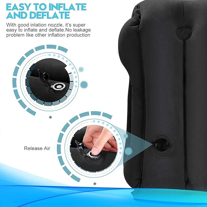 Inflatable Travel Pillow, Airplane Neck Pillow for Sleeping, Supports Head and Chin for Airplanes,Trains,Cars and Office Napping with 3D Eye Mask and Earplugs and Portable Drawstring Bag