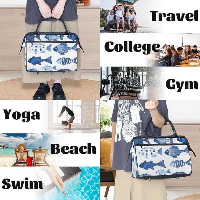 Fish Overnight Weekender Bag for Women Men Travel Duffel Bags Waterproof Luggage Carry on Sports Yoga Gym Bag