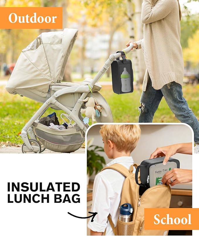 HowFly Small Lunch Box for Men- Small Insulated Snack Bag for Kid - Mini Cooler Bag Resuable Freezable Lunch Bags Thermal Lunchbox for Women Kids Work - Black