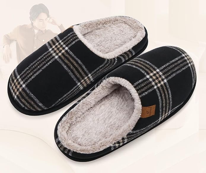 COFACE Mens Cozy Memory Foam Scuff Slippers Casual Slip On Warm House Shoes Indoor/Outdoor Sandal Slippers With Arch Support Rubber Sole Size 7-15