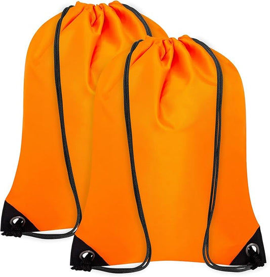 2PCS Drawstring Bags Bulk, String Backpack for Men Women, Cinch Bag Draw String Back Bag for Gym, Sports, Travel, Swimming, Beach, Orange