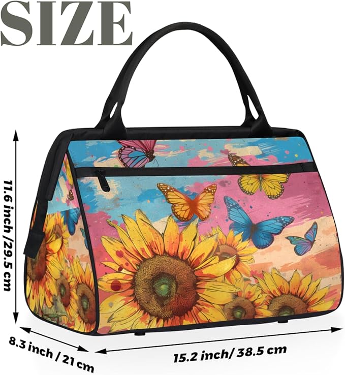 Sunflowers Butterfly Overnight Weekender Bag for Women Men Travel Duffel Bags Waterproof Luggage Carry on Sports Yoga Gym Bag